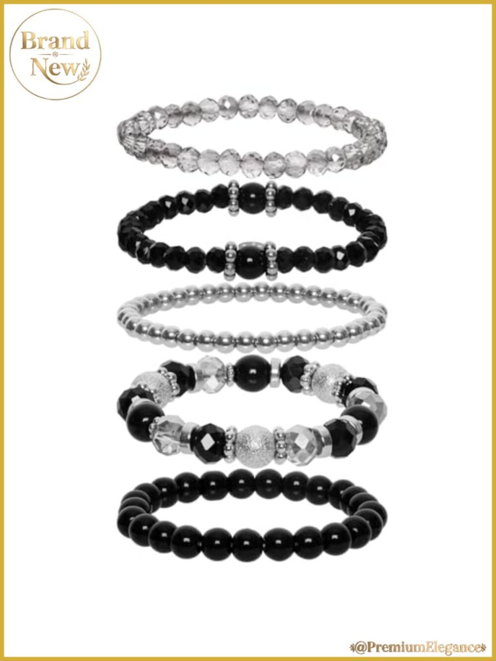 5-Piece Stretch Beaded Bracelet Set Layered Bohemian Disco Ball Bead Bracelets
